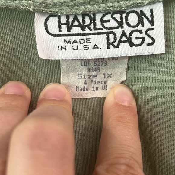 Vintage Charleston Rags - 1x, Sage Green V-Neck Long Sleeve Top - Picture 2 of 5